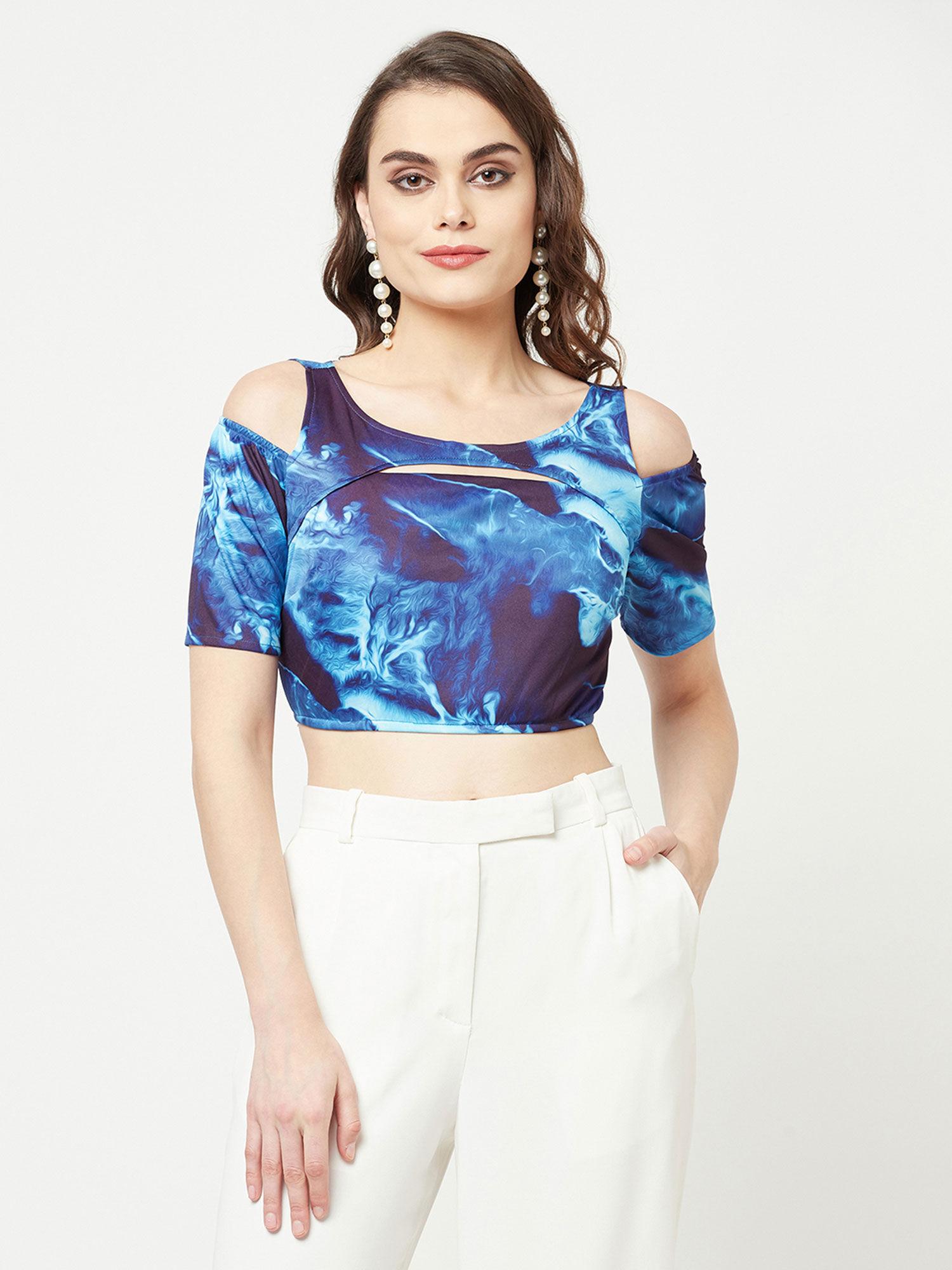 blue back knotted crop top