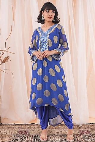 blue banarasi georgette pearl embroidered kurta set