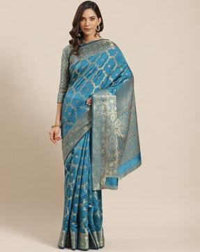 blue banarasi silk woven design saree