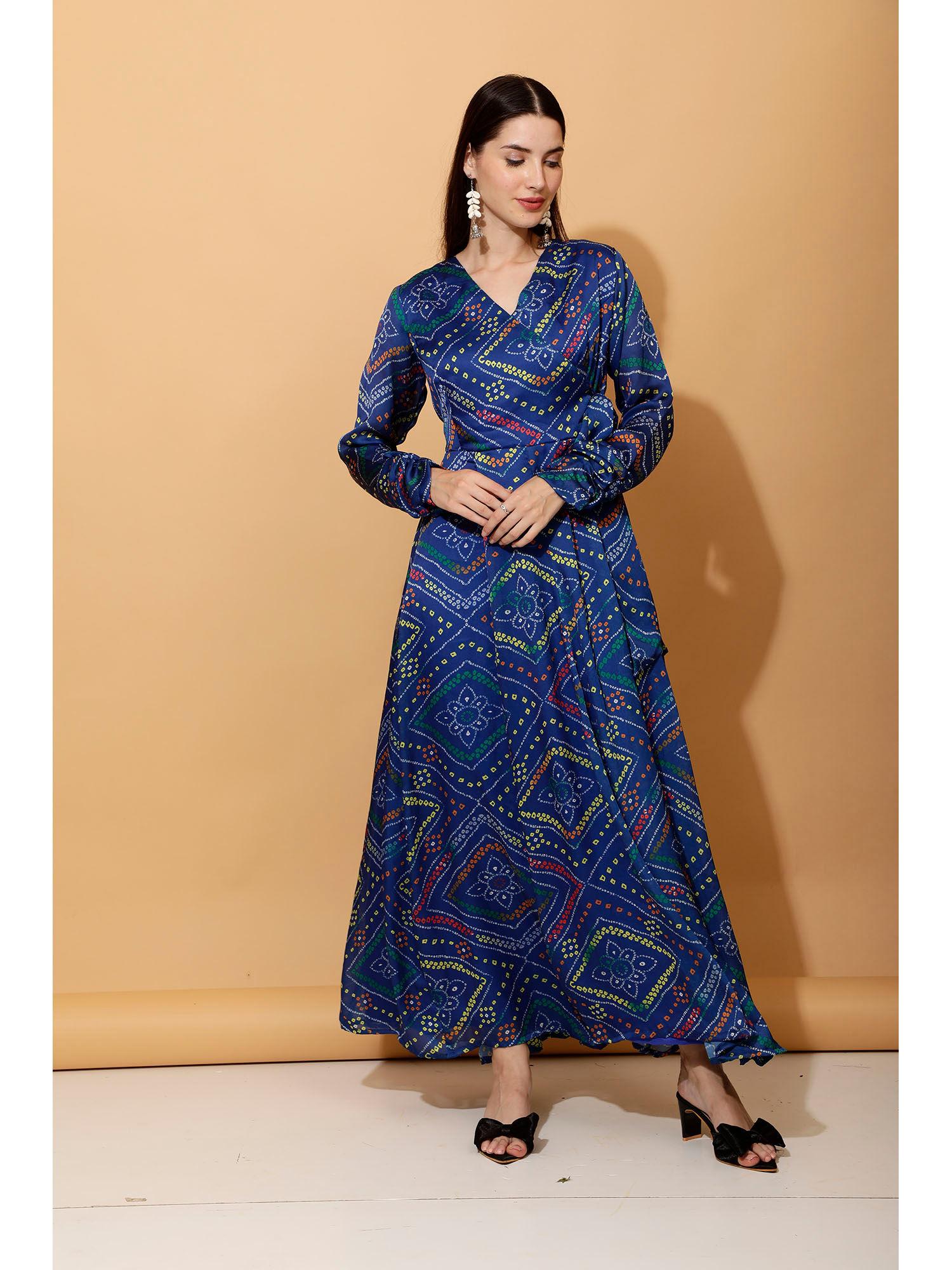 blue bandani anarkali suit (set of 2)