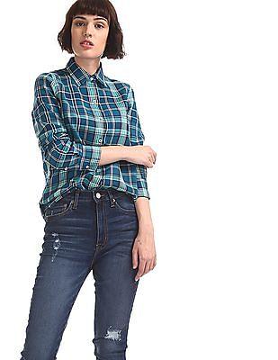 blue barrel cuff check shirt