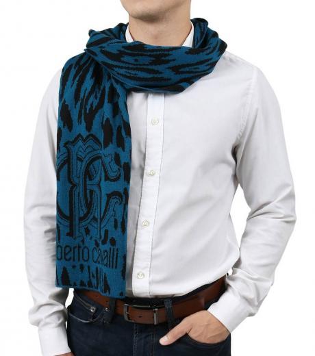 blue-black leopard print scarf
