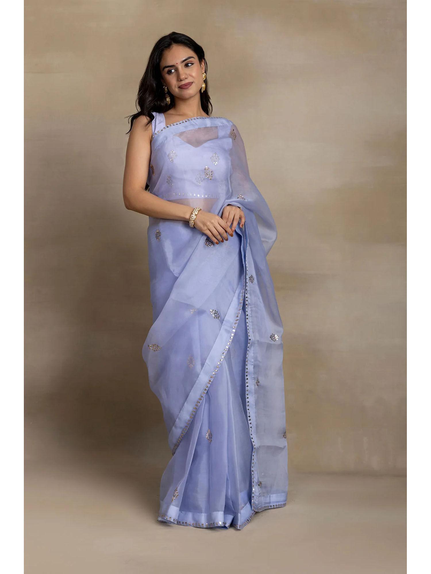 blue bliss silk organza saree with stitched blouse