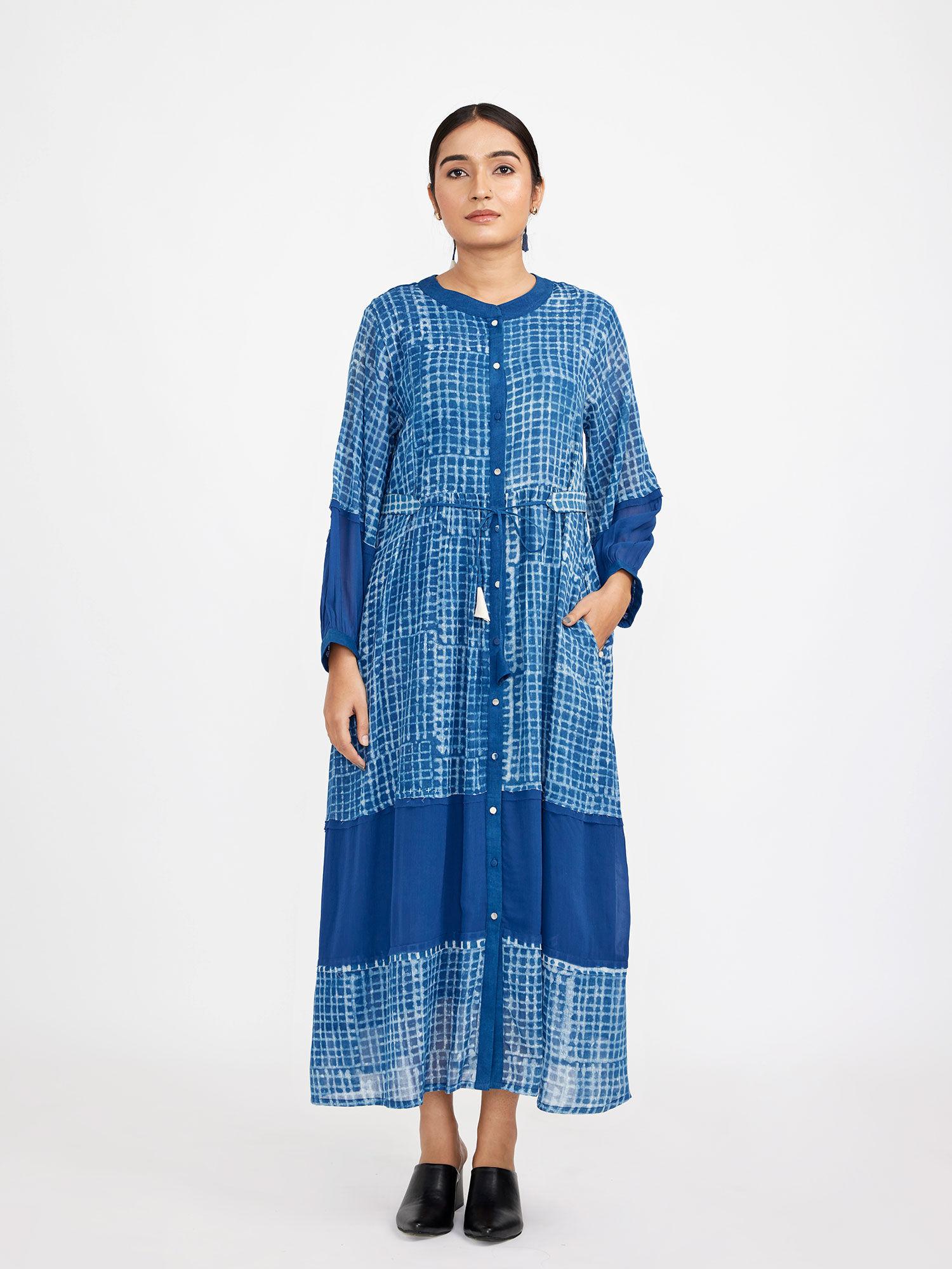 blue block printed shirt dress (set of 2)