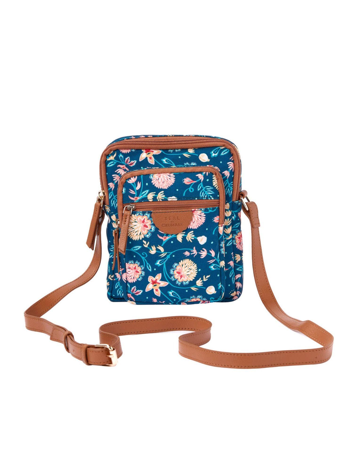 blue bloom wallet sling bag