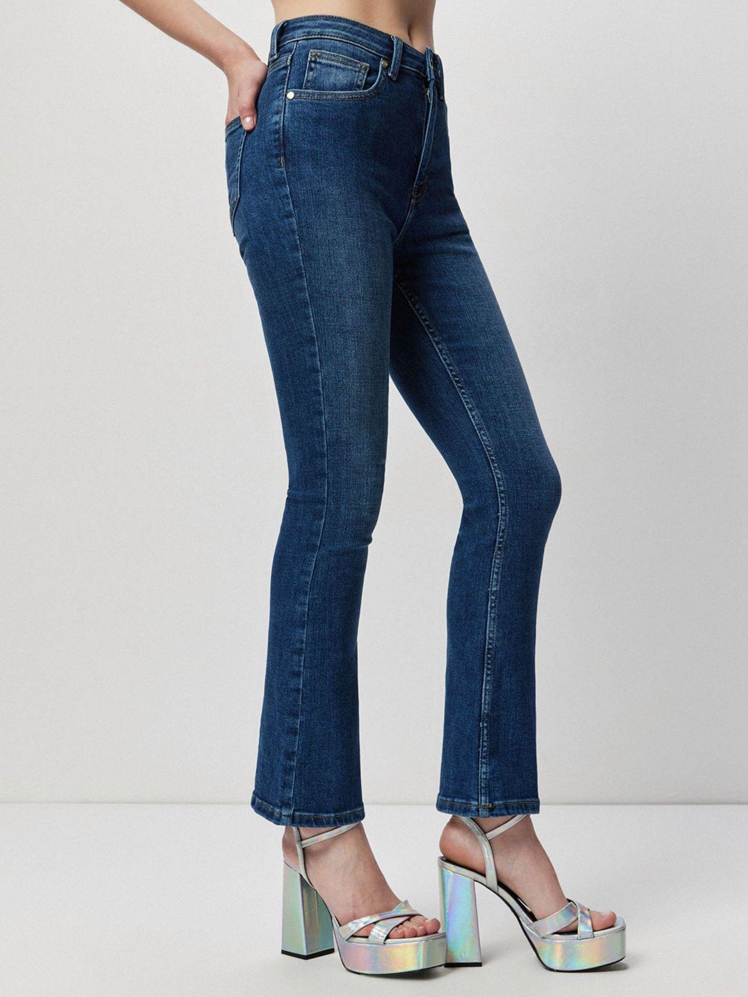 blue bootcut ankle length jeans