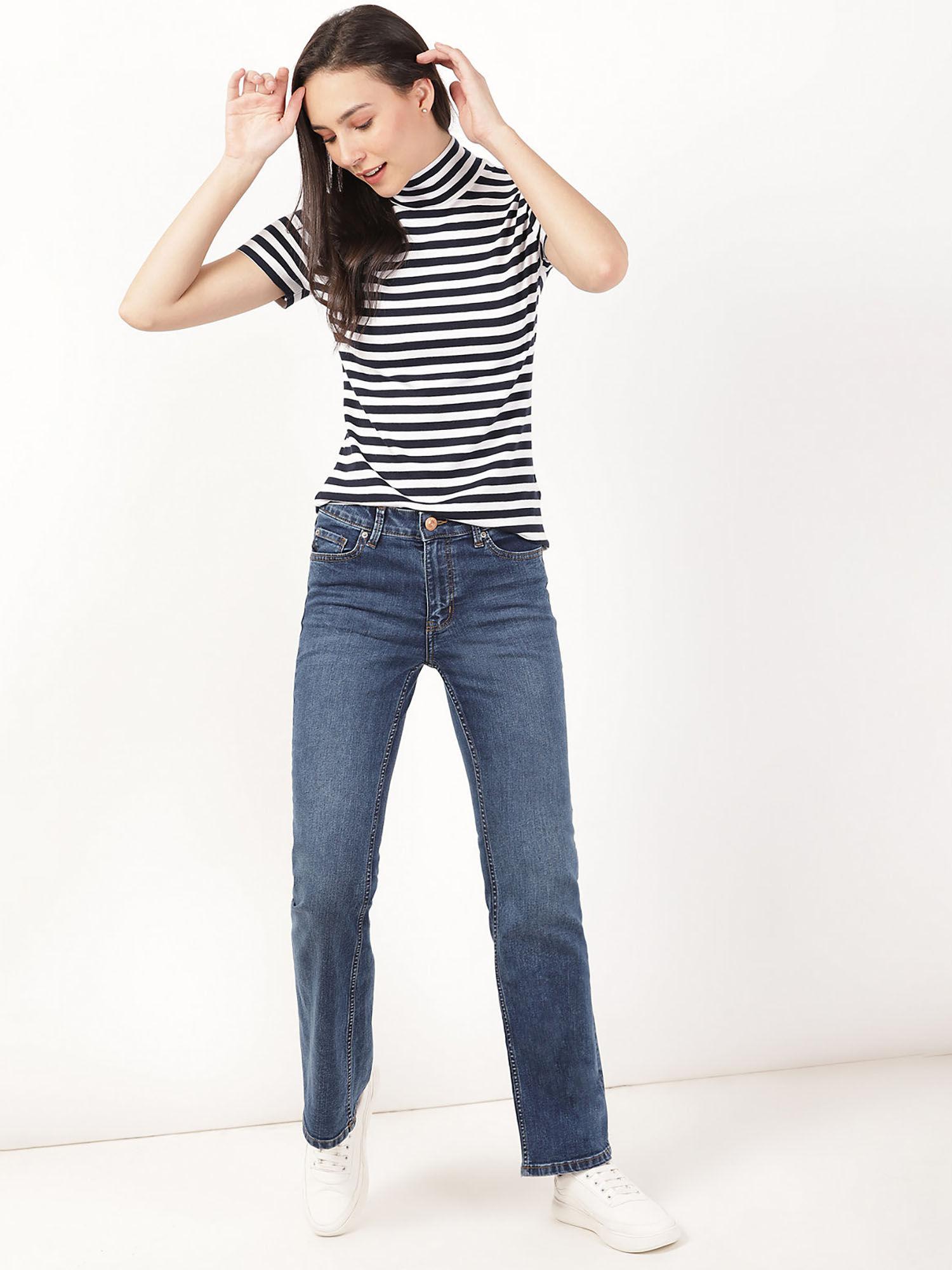 blue bootcut cotton blend jeans