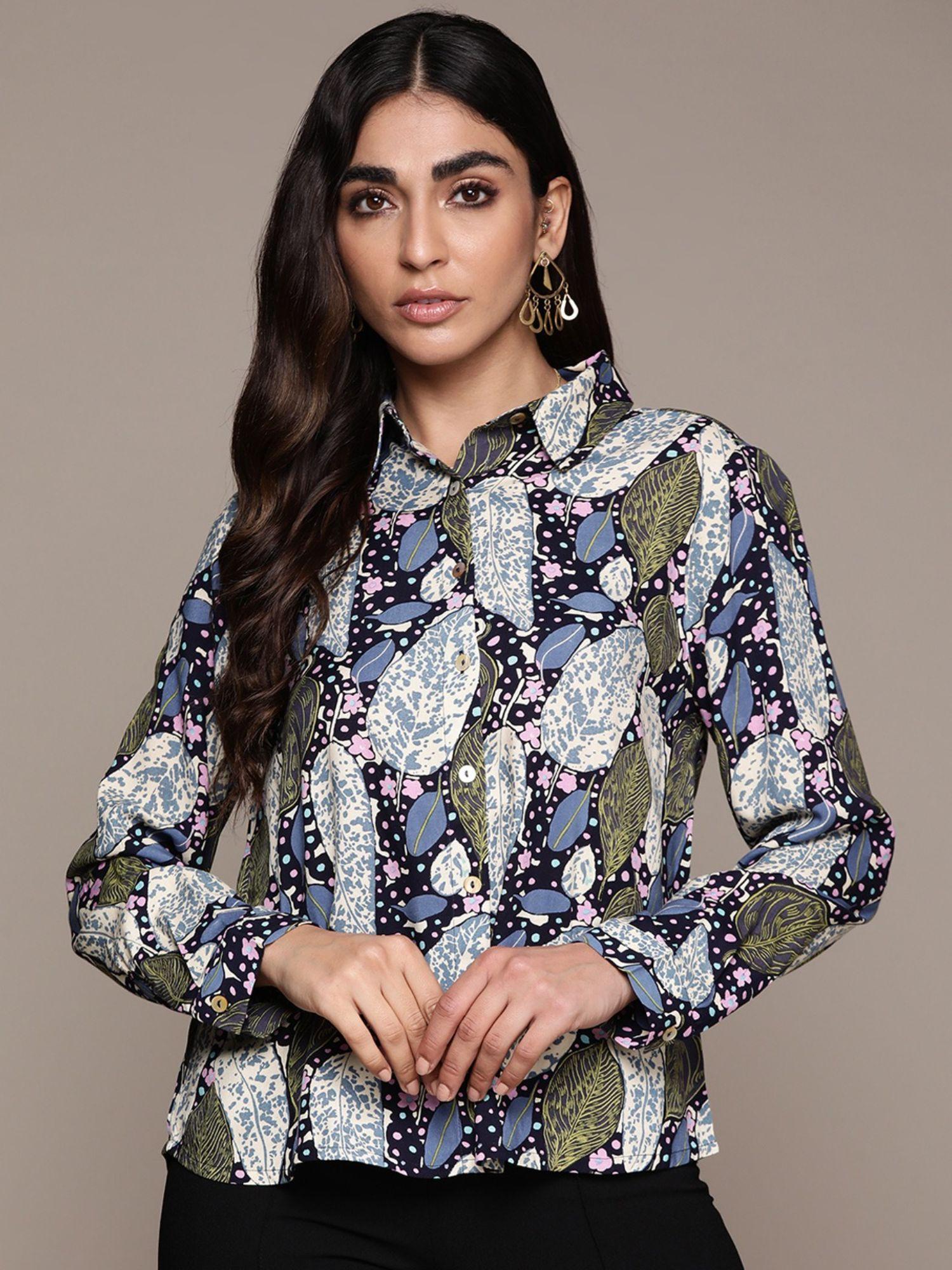 blue botanic print shirt