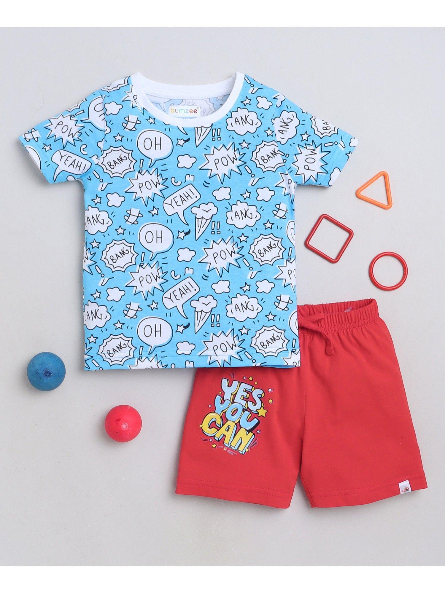 blue boys half sleeves t-shirt & shorts (set of 2)