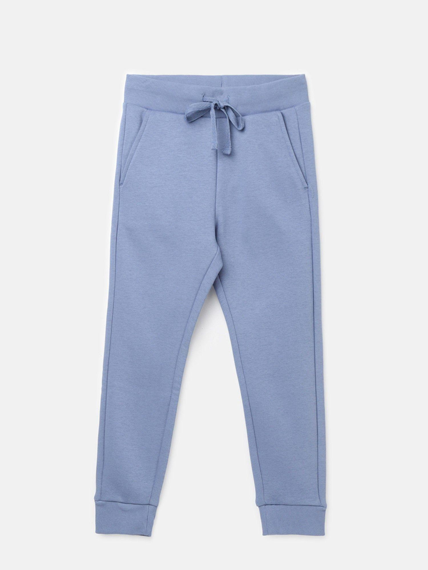 blue boys solid regular fit joggers with drawstring closure