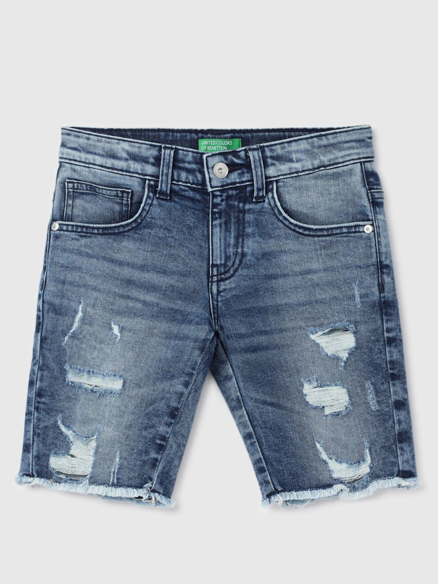 blue boys solid regular fit shorts