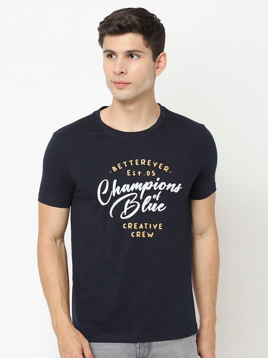 blue buddha men navy blue typography round neck printed cotton t-shirt