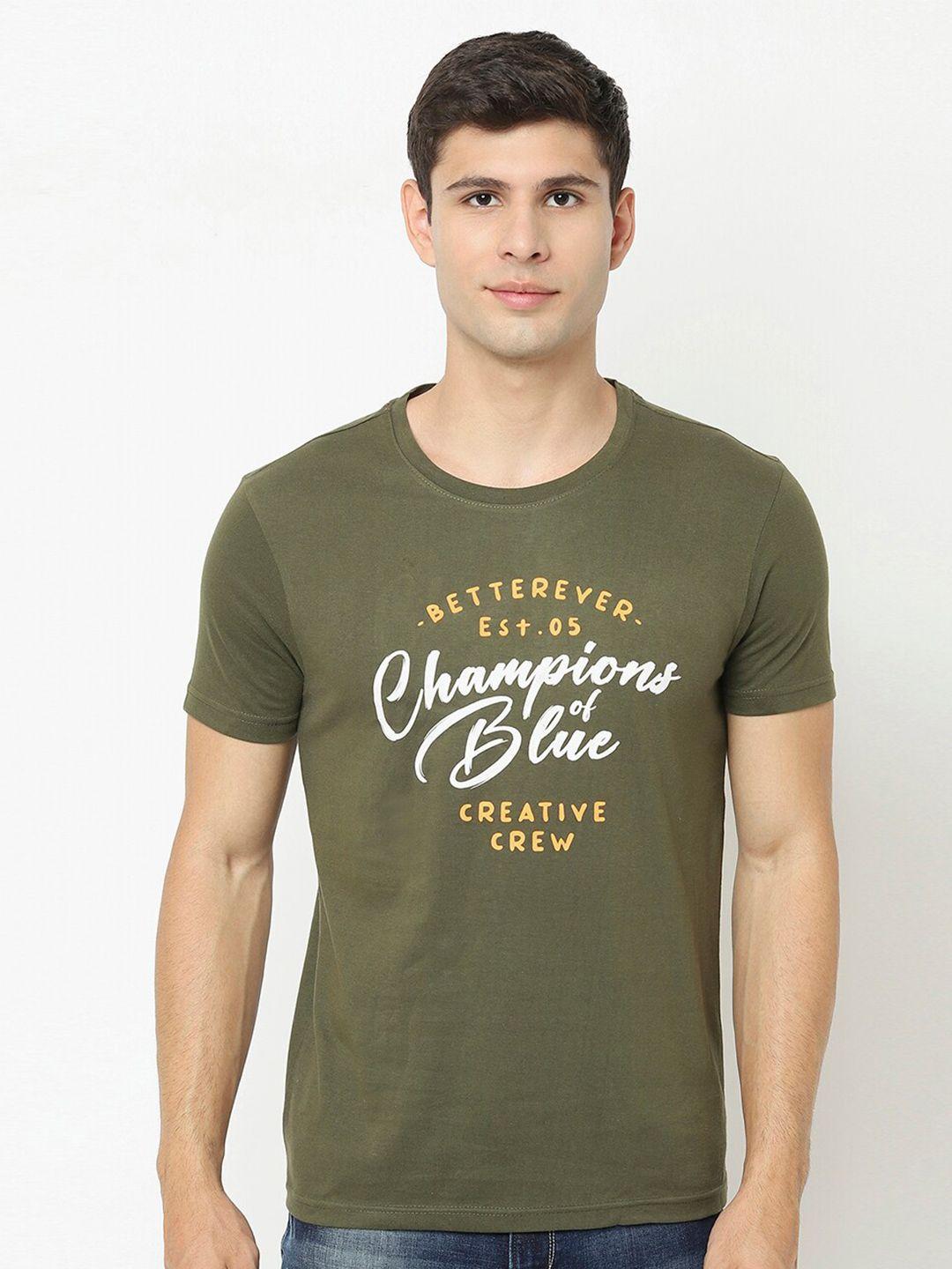 blue buddha men olive green typography printed t-shirt