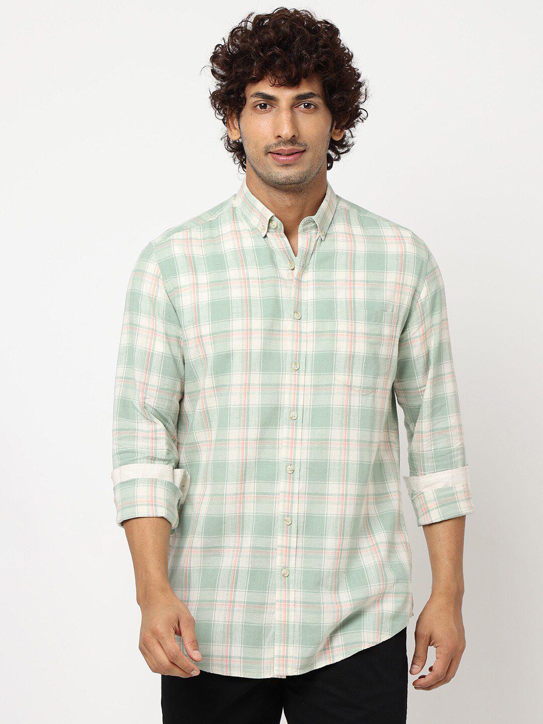 blue buddha regular fit tartan checked cotton casual shirt