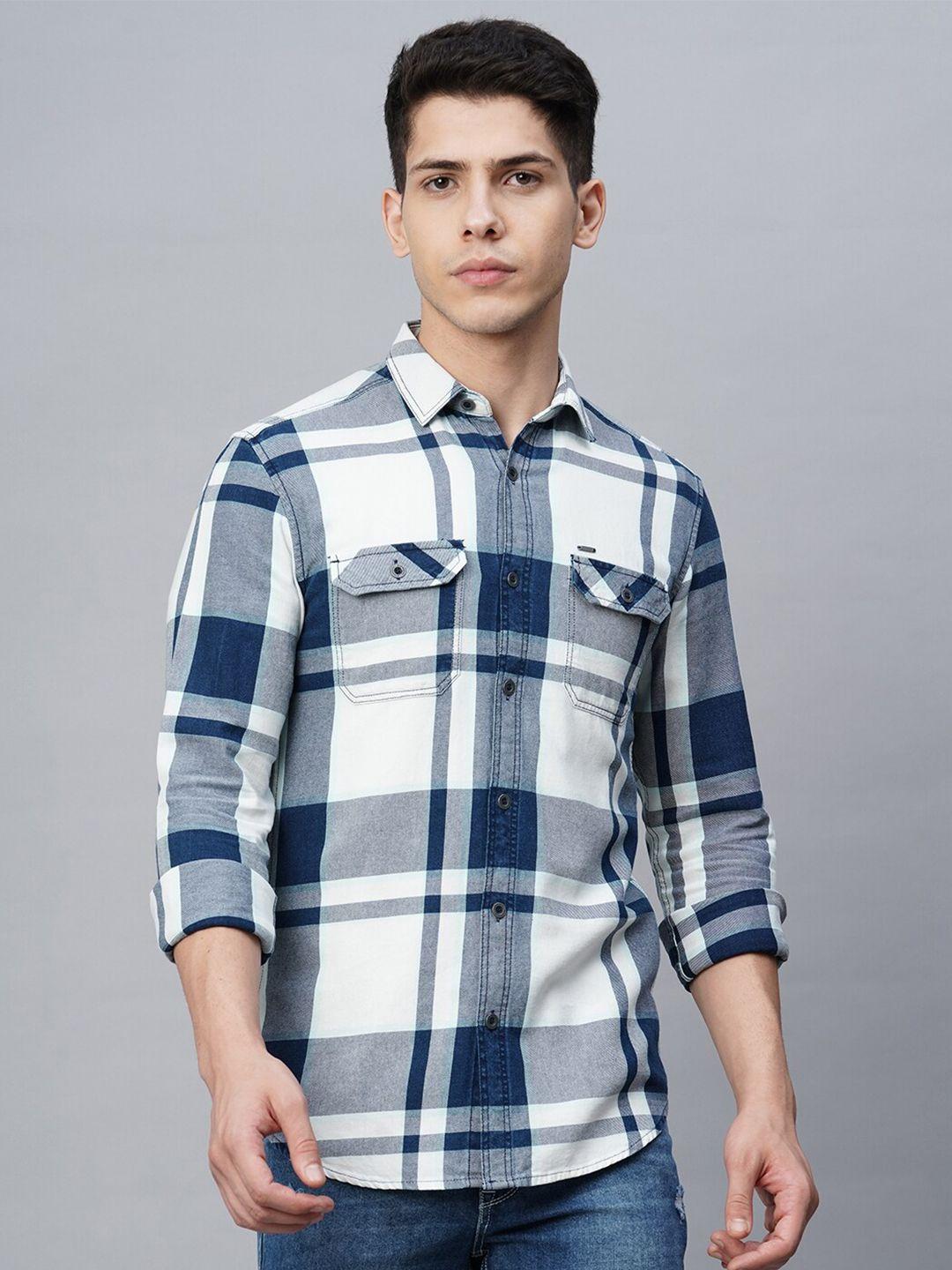 blue buddha tartan checks checked cotton casual shirt