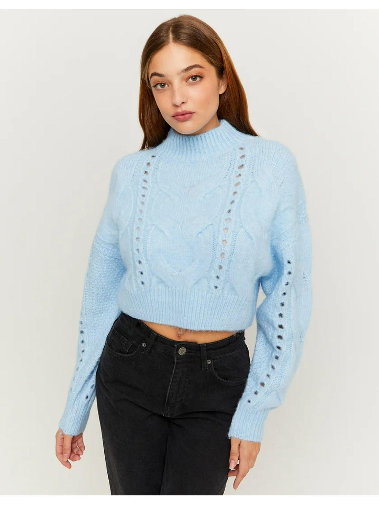 blue cable knit cropped sweater