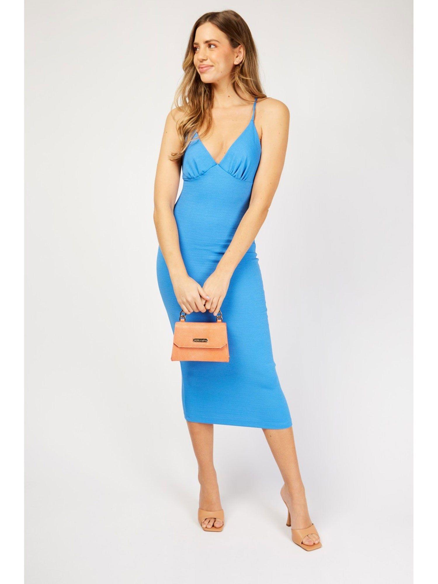 blue cami midi bodycon dress