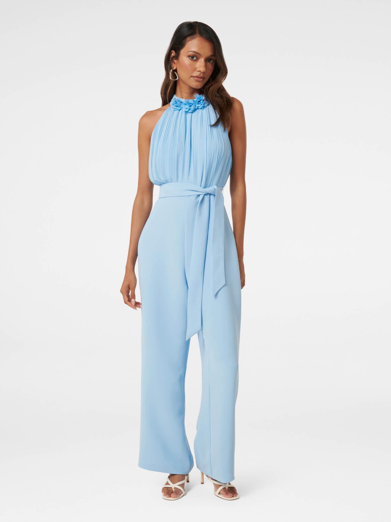 blue carter petite rosette jumpsuit with belt (set of 2)