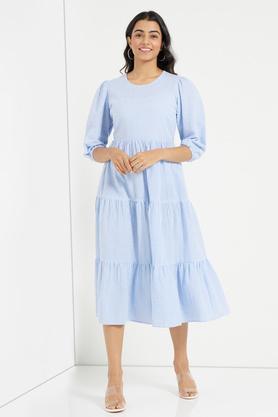 blue casual printed midi dress for women - blue