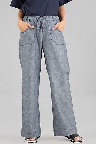 blue chambray cotton wide pants