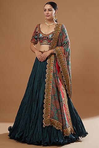 blue chanderi & mulmul lehenga set