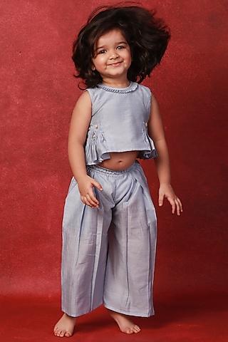 blue chanderi cotton co-ord set for girls