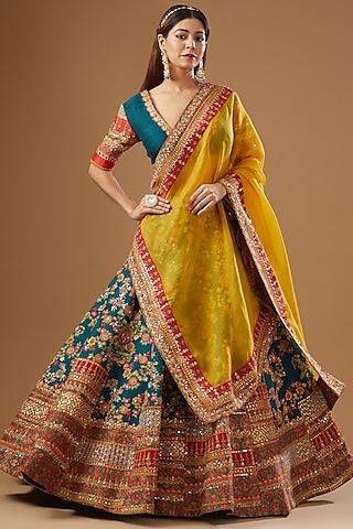 blue chanderi embroidered lehenga set