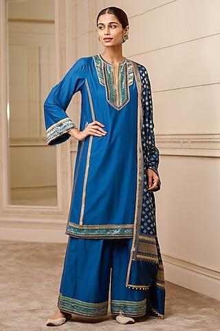 blue chanderi kurta set