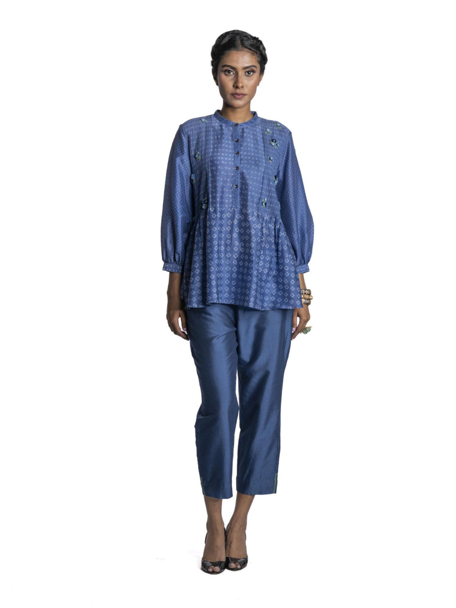 blue chanderi printed tunic (set of 2)