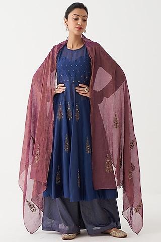 blue chanderi silk anarkali set