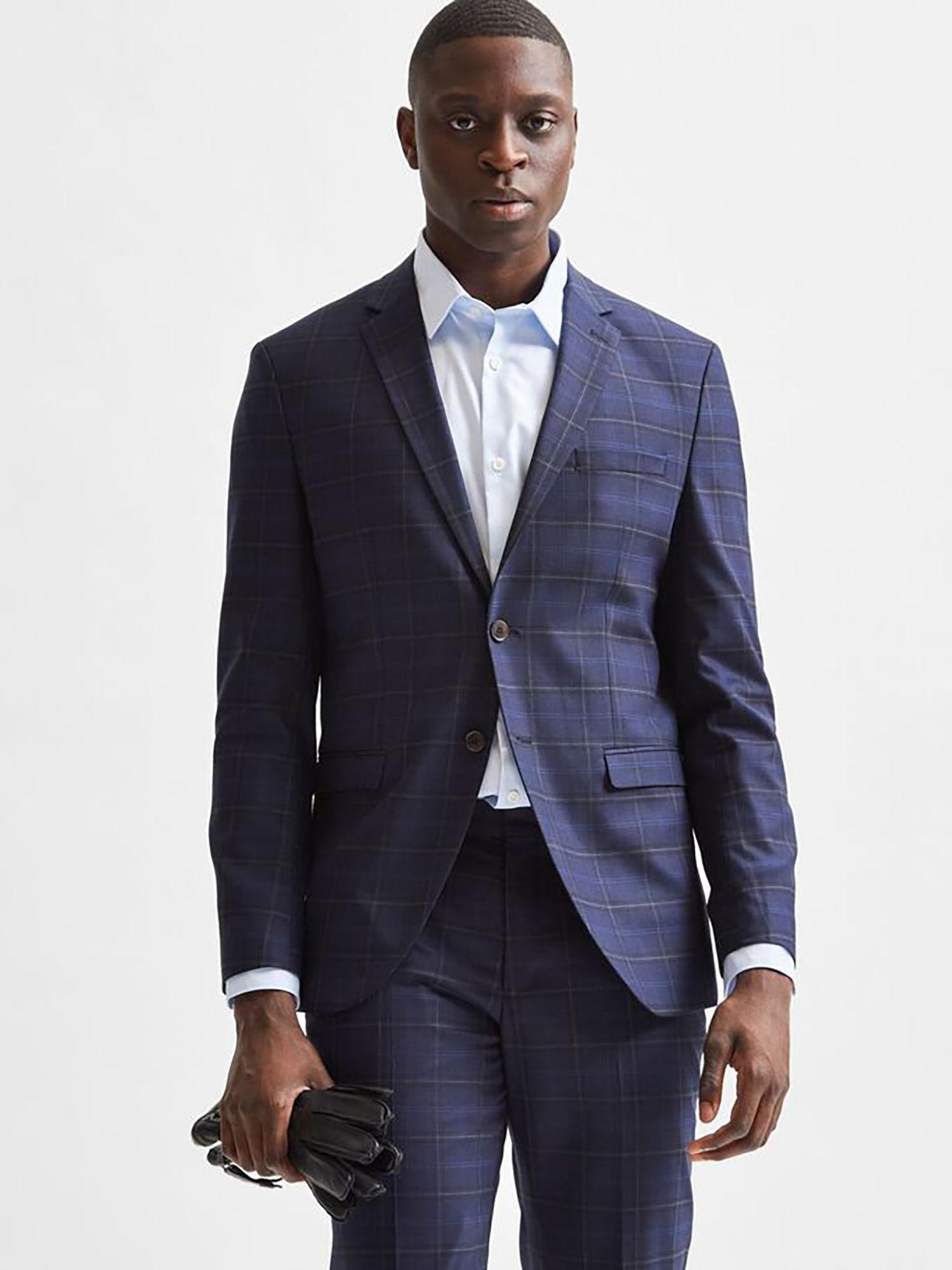 blue check formal suit blazer