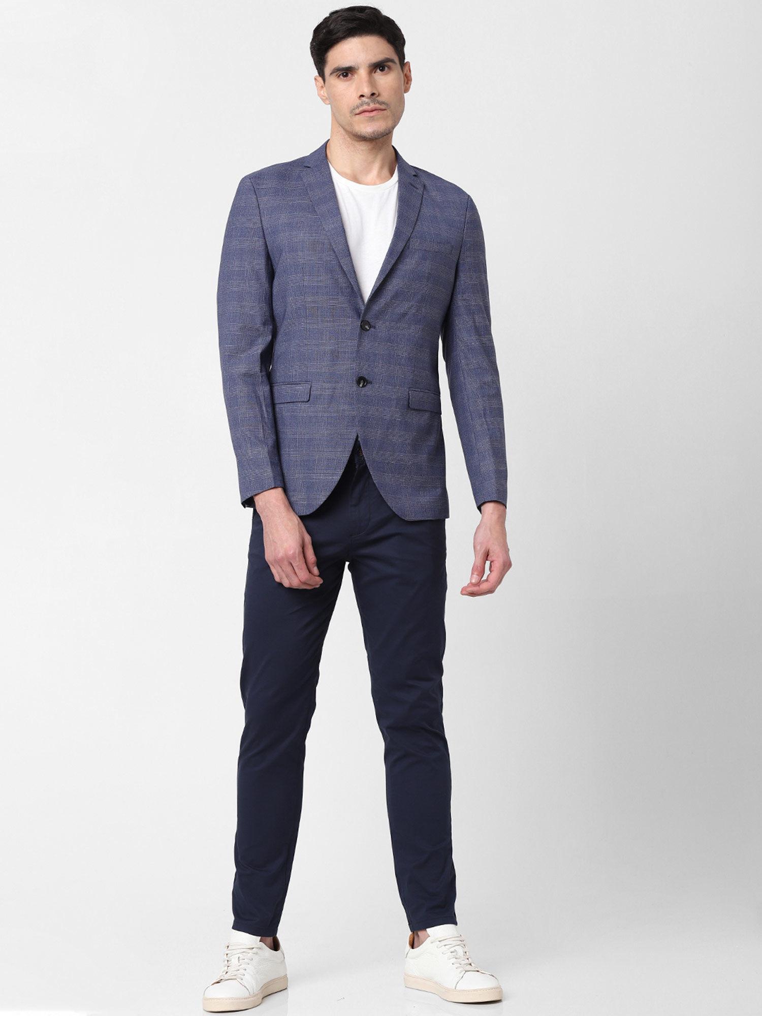 blue check print formal blazer