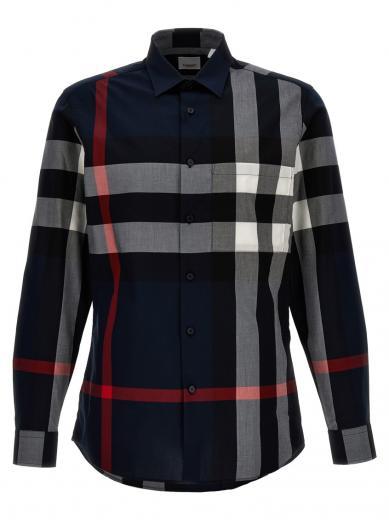 blue check print shirt