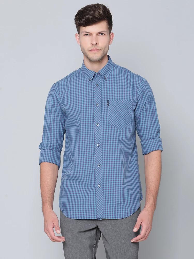 blue checked button down shirt