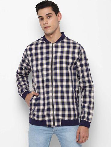 blue checked casual jacket