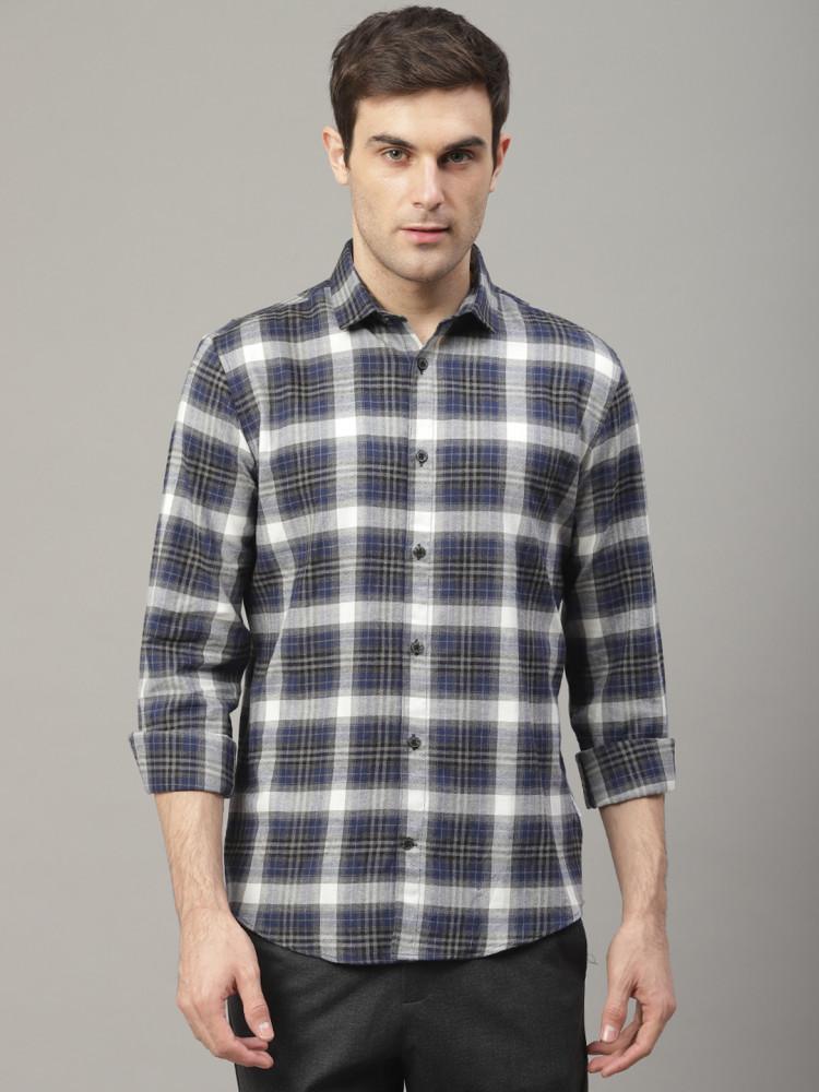 blue checked collar shirt