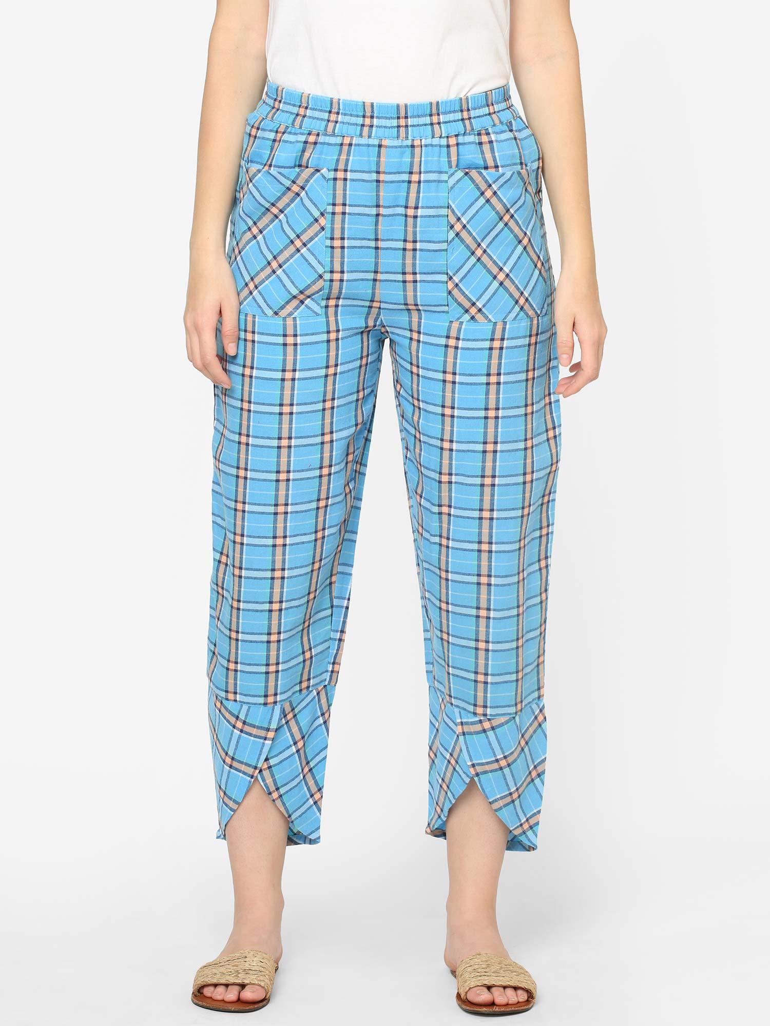 blue checked lounge pants