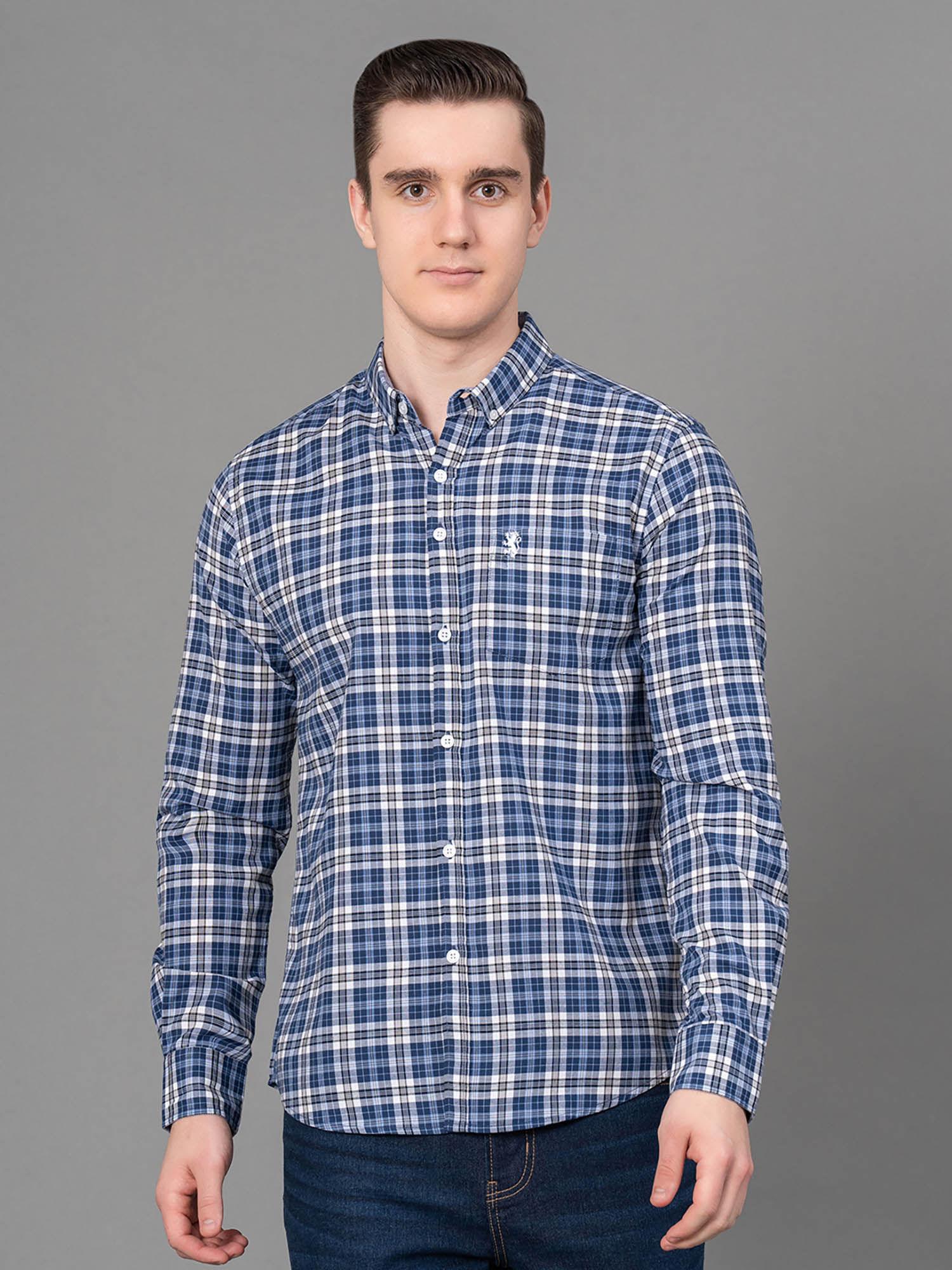 blue checked poly cotton mens full sleeve shirt