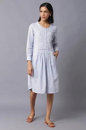 blue checker embroidered cotton dress