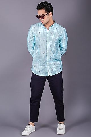 blue checkered shirt
