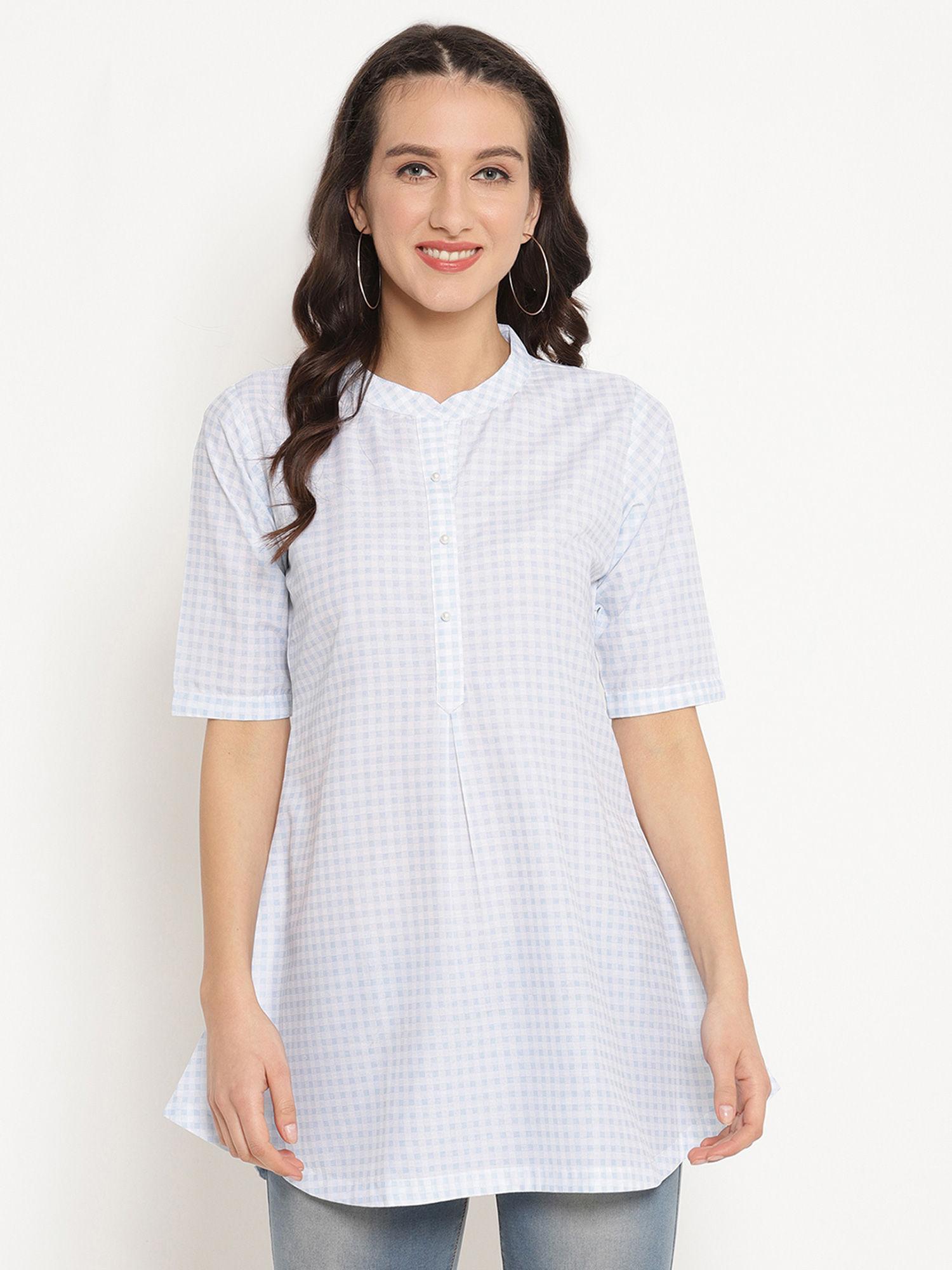 blue checks tunic