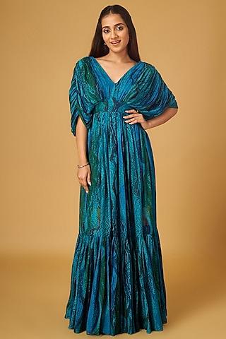 blue chiffon abstract printed maxi dress