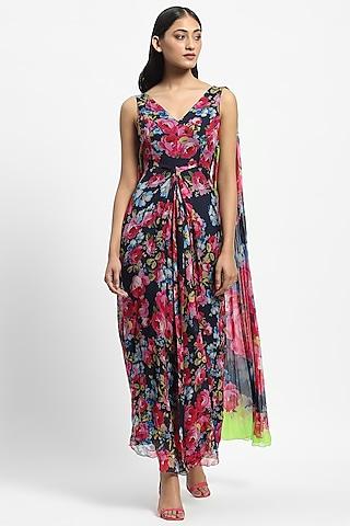 blue chiffon printed maxi dress