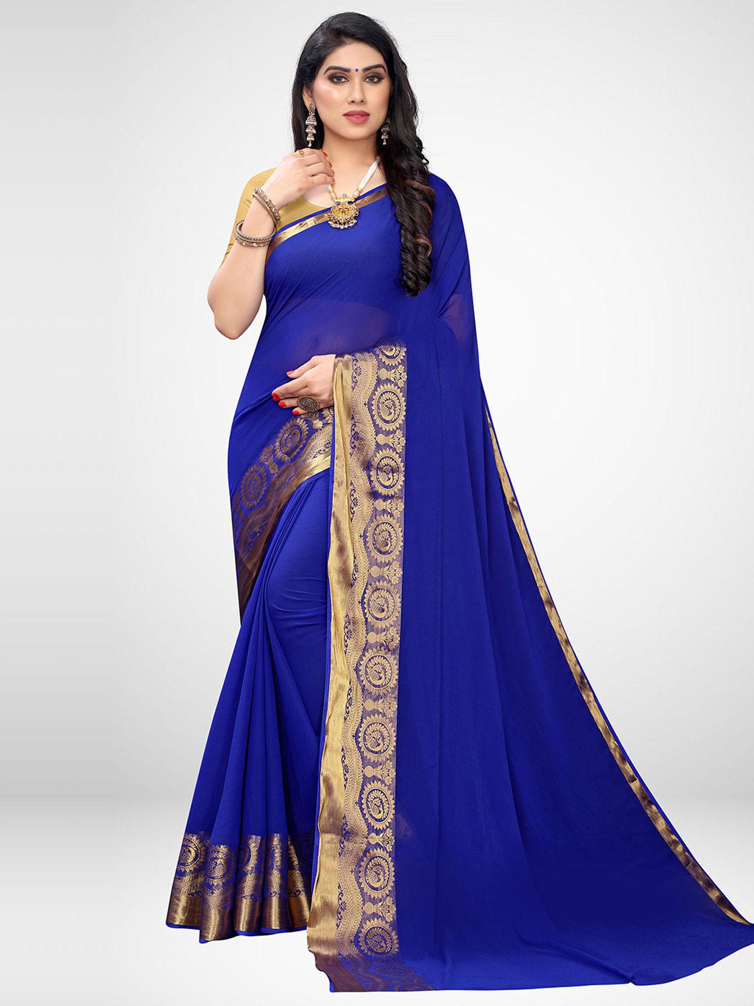 blue chiffon saree with unstitched blouse