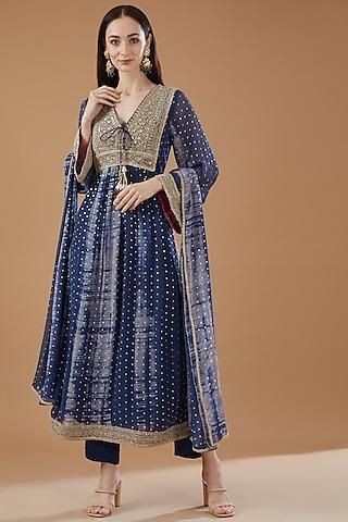 blue chiffon tie-dye straight kurta set