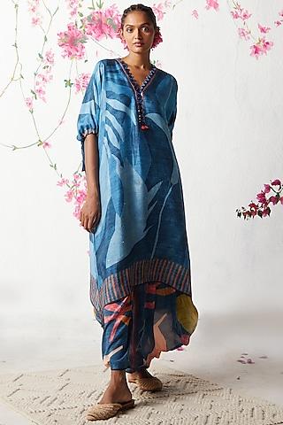 blue chinon chiffon asymmetric kurta set