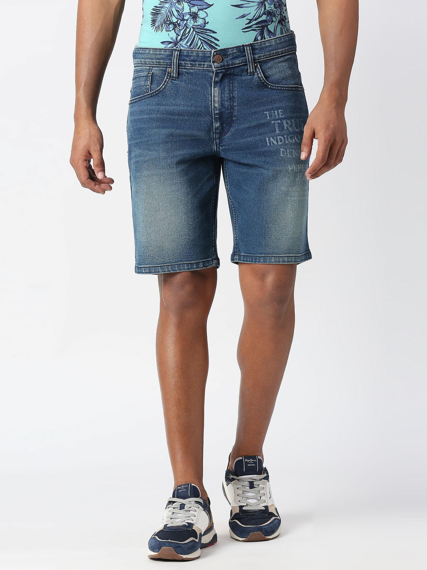 blue chinox shorts regular fit mid waist shorts