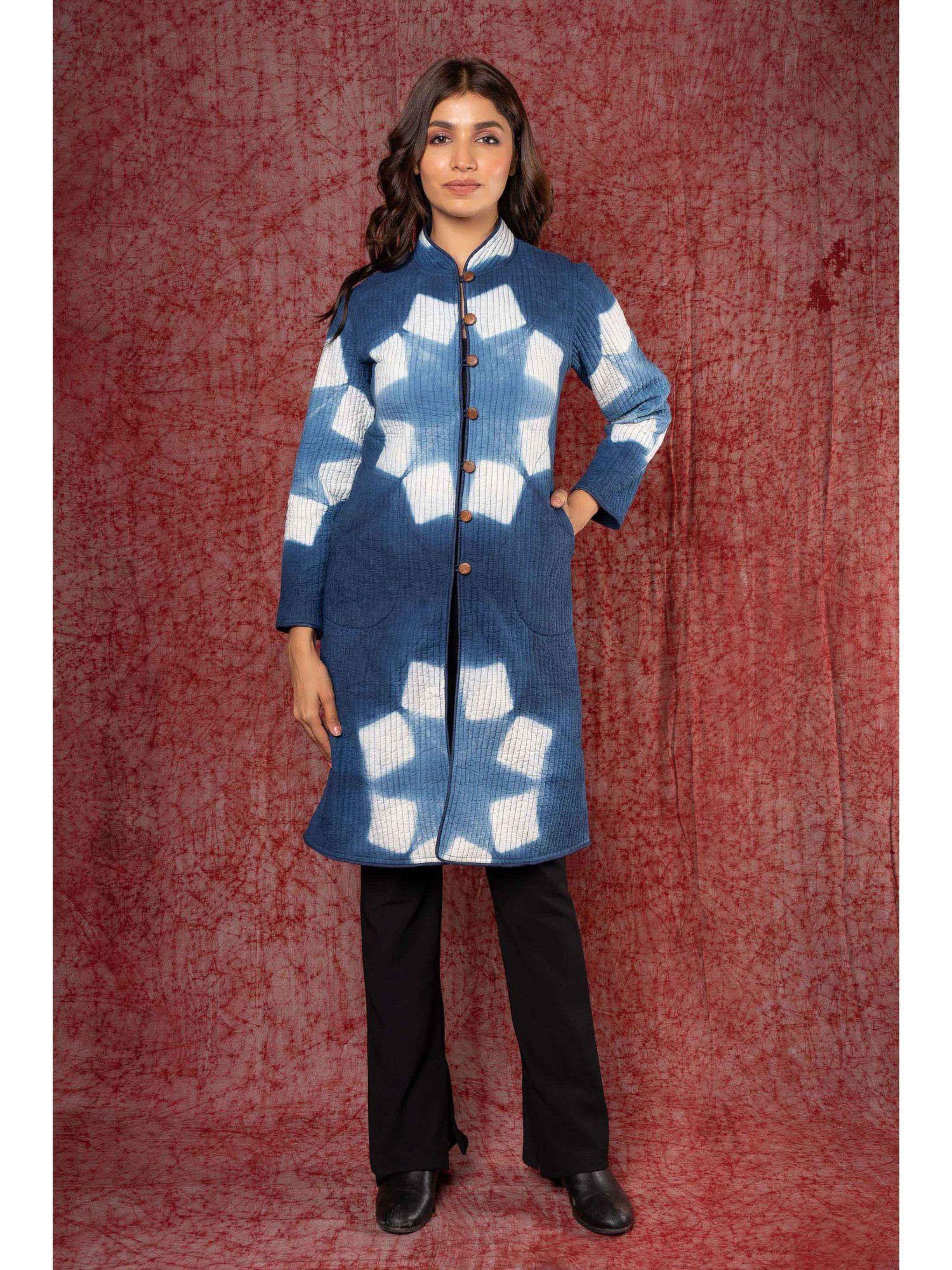 blue clamp dye quilted reversible coat