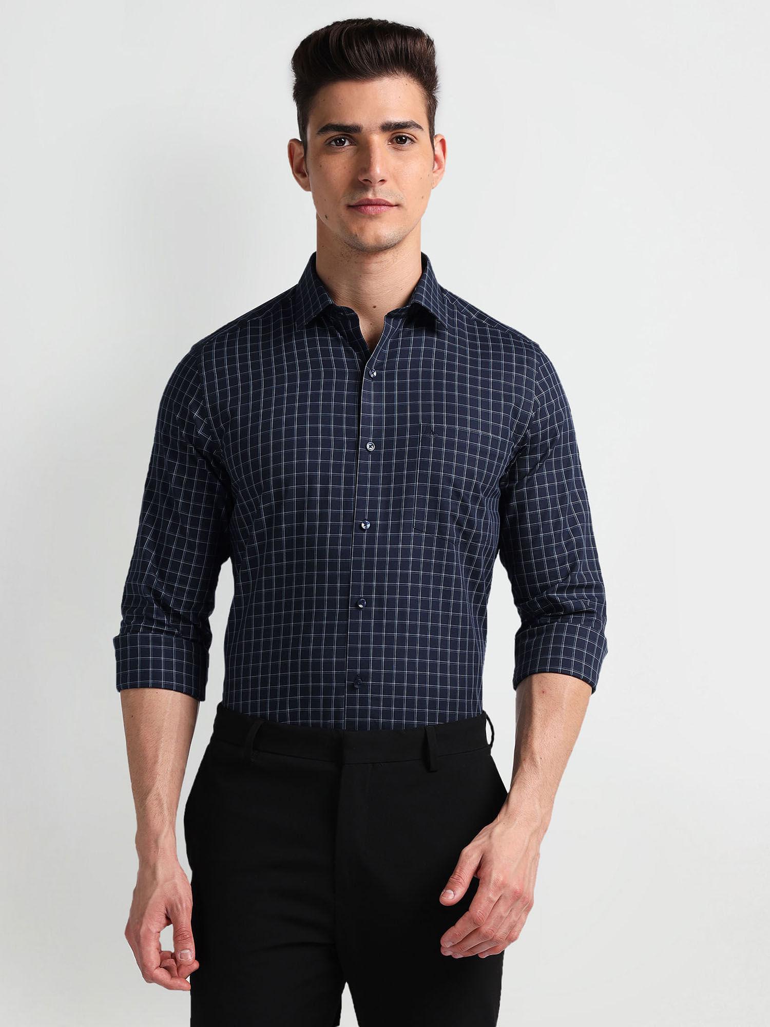 blue classic regular fit cotton formal shirt