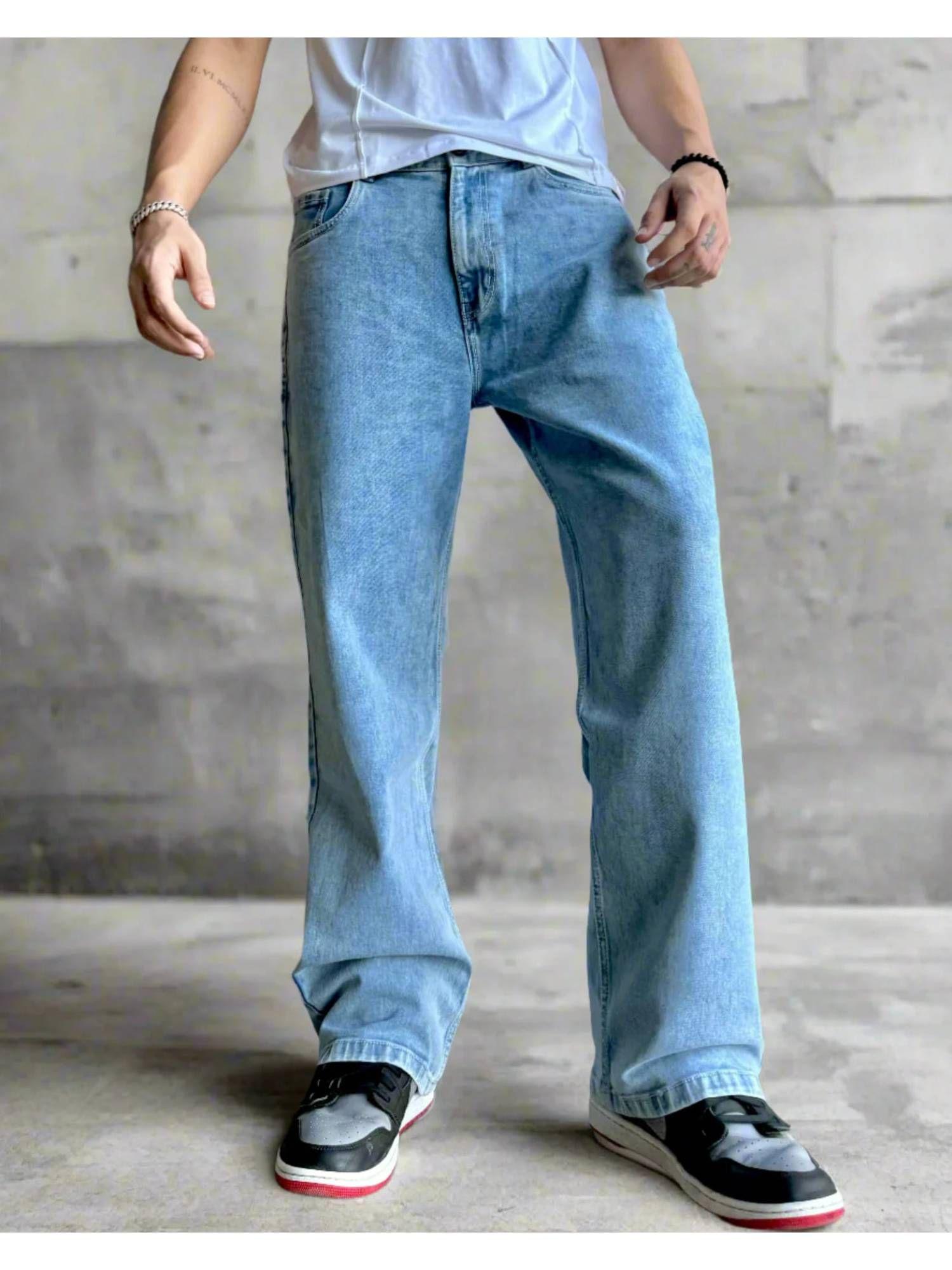 blue cloud wash baggy fit jeans